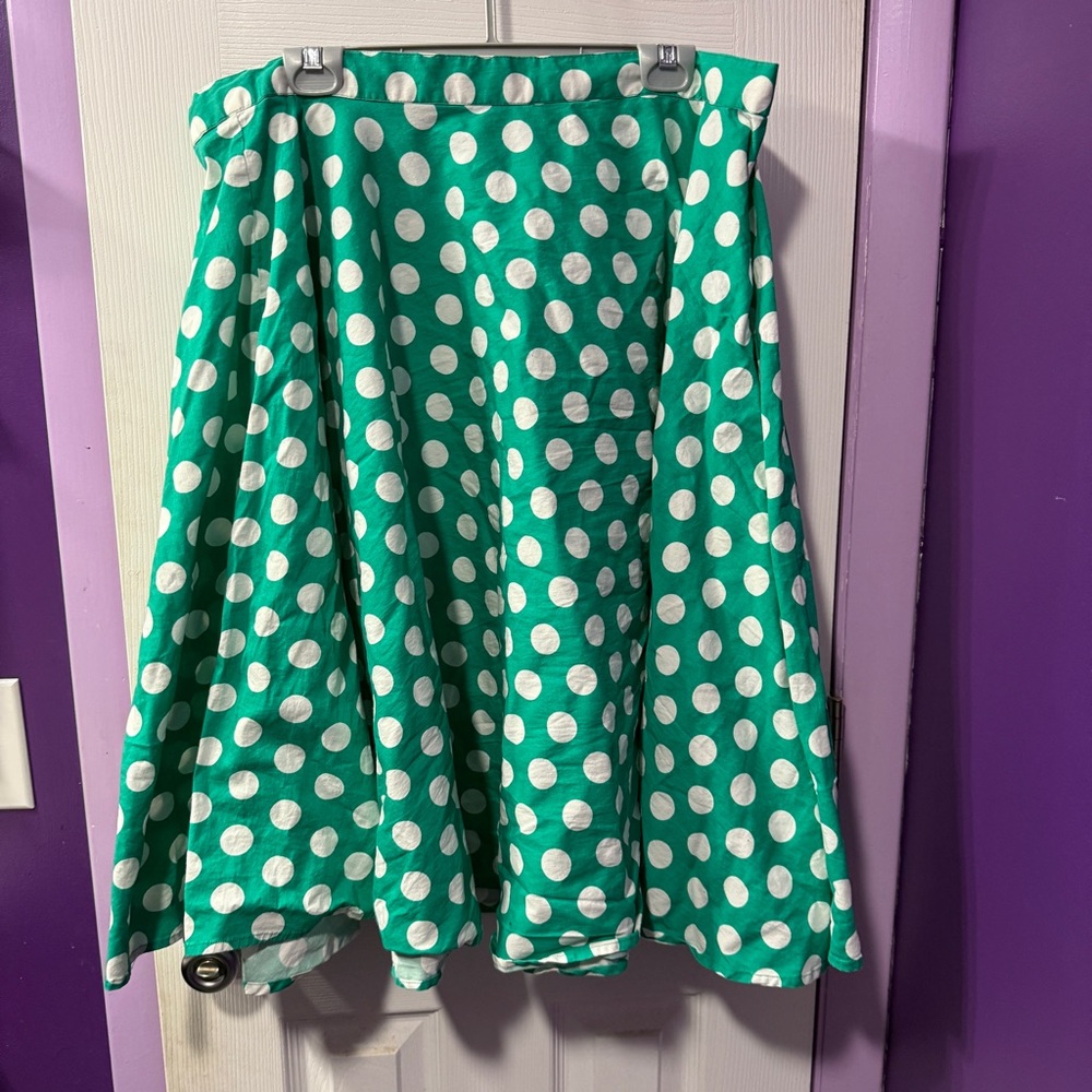Hell Bunny Teal Polka Dot A-Line Skirt